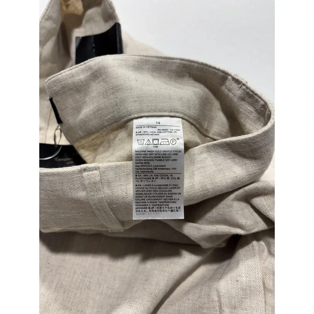 Banana Republic Dress Pants Womens 14 Beige Linen Wide Leg High Rise Relaxed